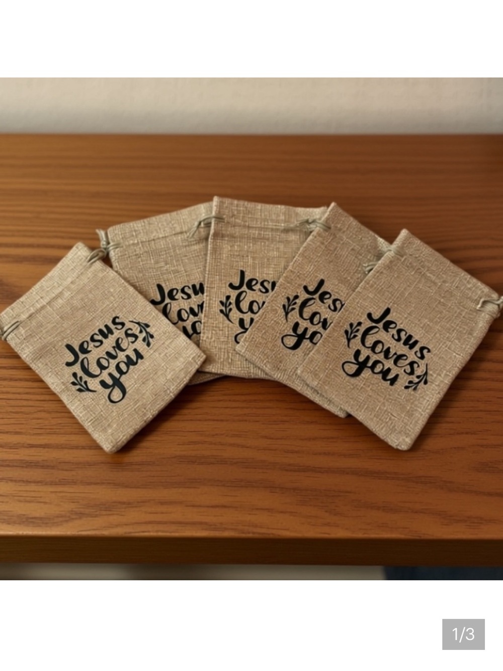 Set of 5 “Jesus Loves You” burlap gift bags